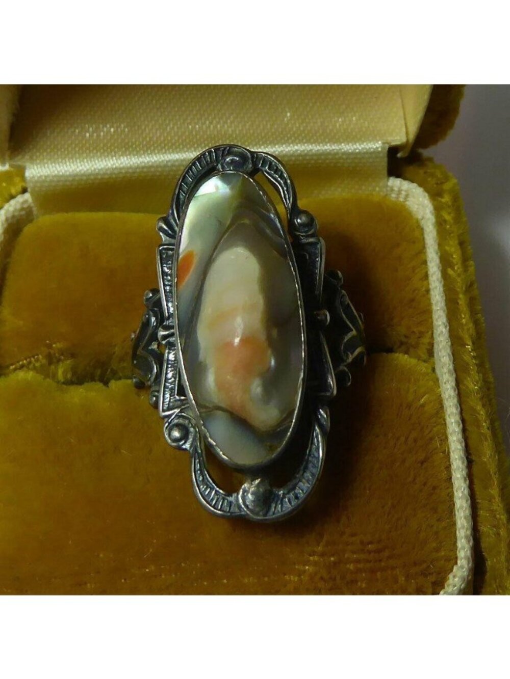 Vintage Sterling Silver Art Deco Blister Pearl Filigree Statement Ring Size 6 28